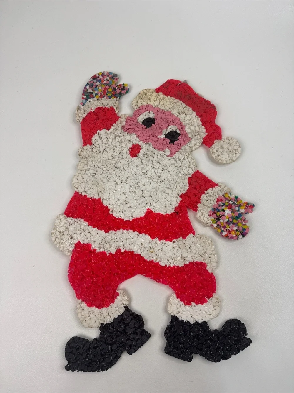 Vintage melted popcorn Santa Clause Wall Hanging Red White Black Christmas